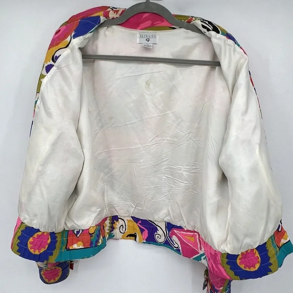 Vintage Georgiou Neon 90s Music Theme Silk Jacket Womens 10